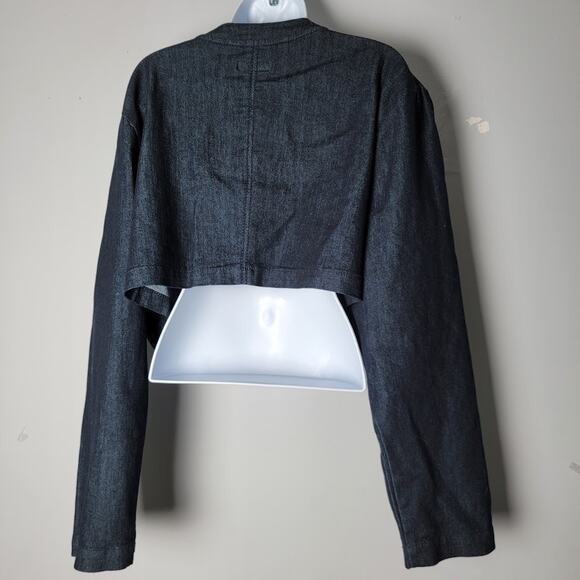 Ashley Stewart Plus 3X Denim Cropped Jacket Lattice Shoulder Detail Bolero Boho - Picture 4 of 9